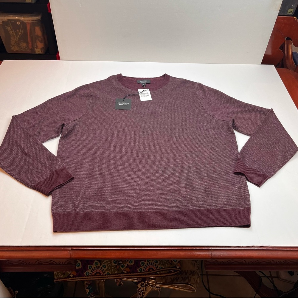 Nordstrom Men’s Shop Bird’s Eye Mens Size XL Crewneck Sweater Burgundy Fudge NEW